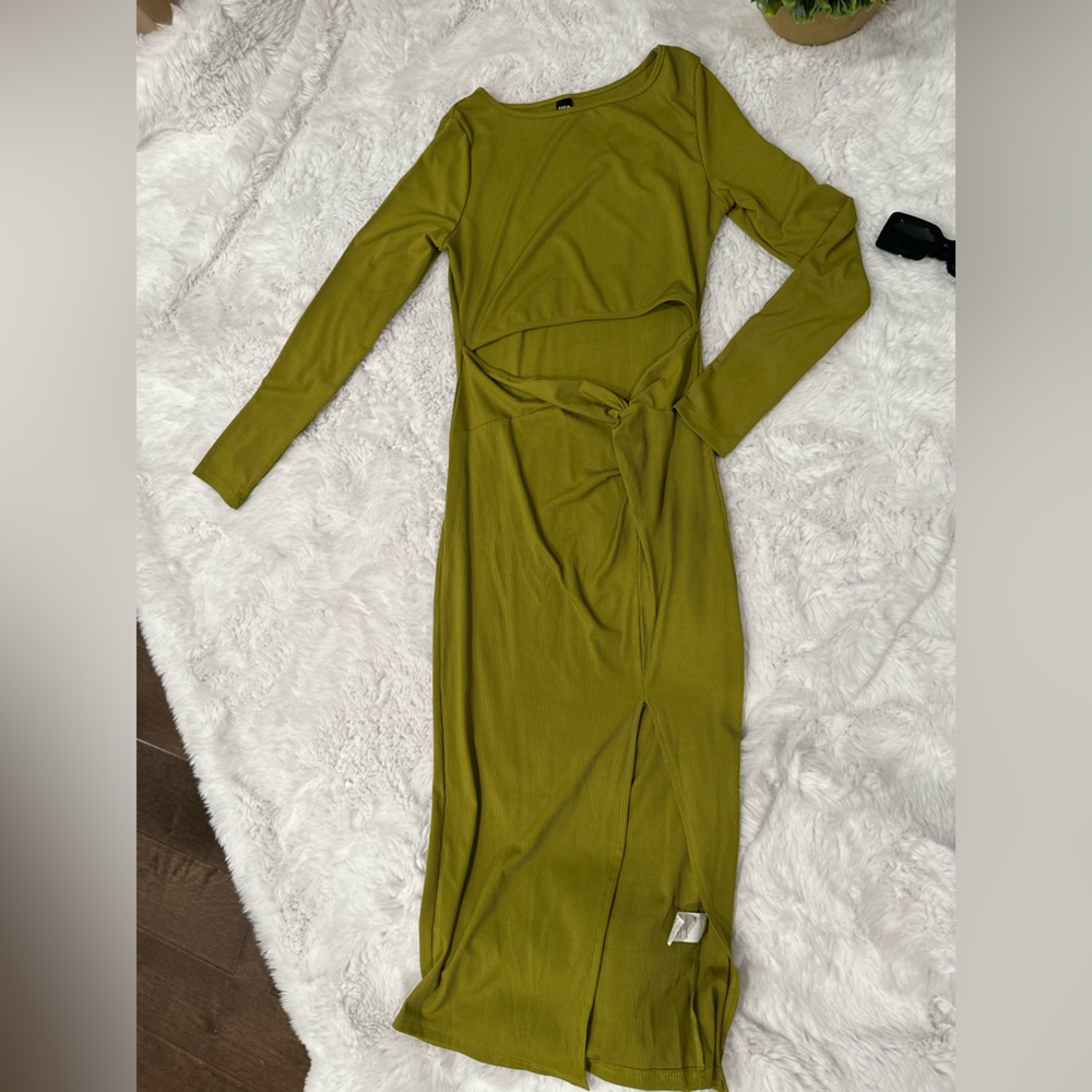 SHEIN Ribbed Mustard Dress